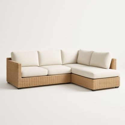 Divano angolare in rattan sintetico con cuscini sfoderabili crema