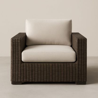 Poltrona in Rattan Marrone e Tessuto Poliestere Beige