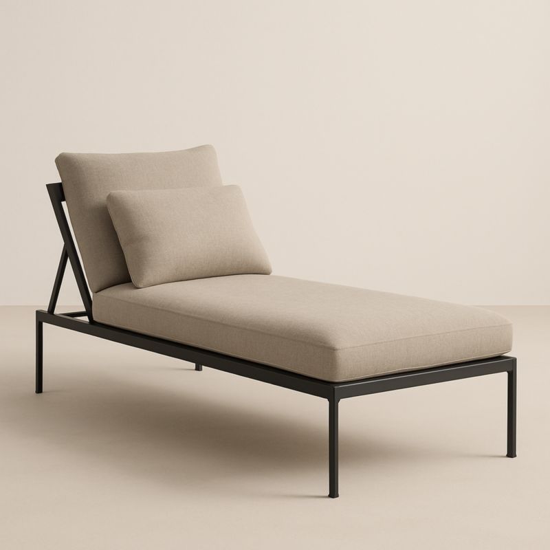 Chaise Longue in Metallo con Rivestimento in Tessuto Beige
