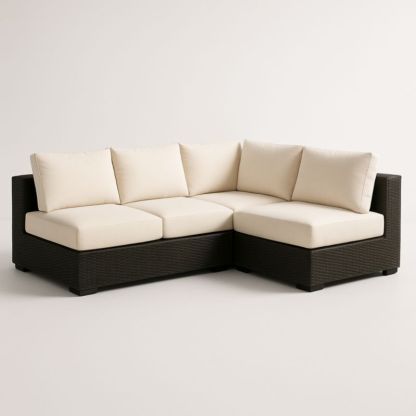 Divano Angolare in Rattan Sintetico Nero con Cuscini in Tessuto Beige