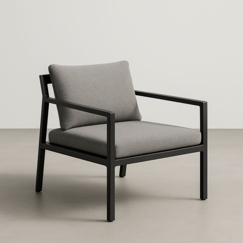 Poltrona in Alluminio con Cuscini in Poliestere Grigi