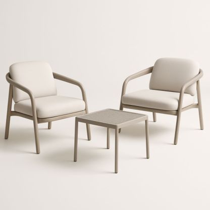 Set da Giardino con 2 Poltrone e Tavolo in Polipropilene Beige