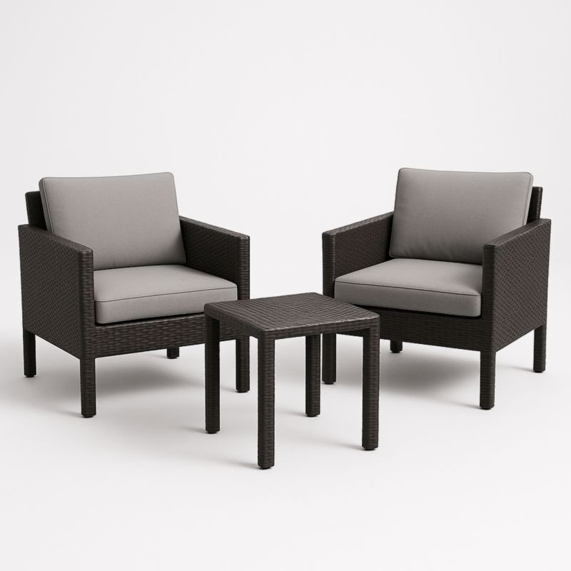 Set da Giardino con 2 Poltrone in Rattan PE e Cuscini Grigi