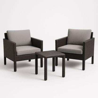 Set da Giardino con 2 Poltrone in Rattan PE e Cuscini Grigi