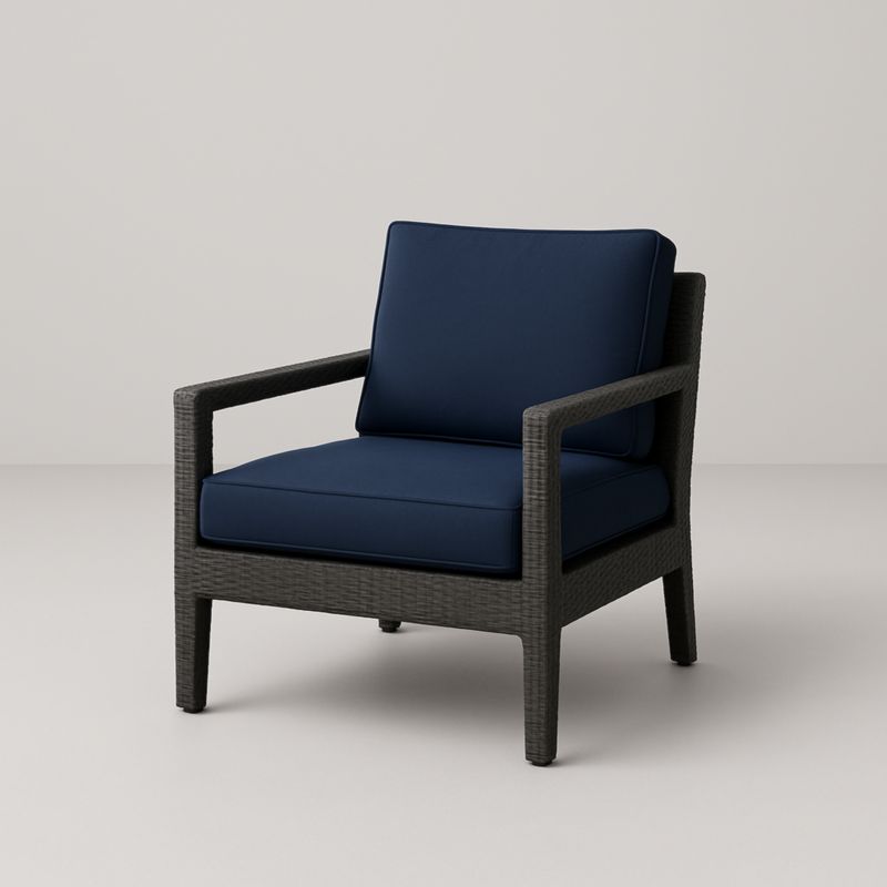 Poltrona in Rattan Sintetico con Cuscini in Poliestere Blu