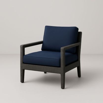 Poltrona in Rattan Sintetico con Cuscini in Poliestere Blu