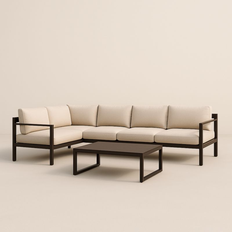 Divano angolare da esterno in metallo con cuscini in poliestere