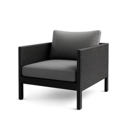 Poltrona in Rattan Sintetico Nero con Cuscini in Poliestere Grigi