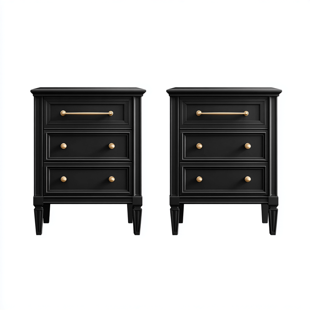 Table de chevet lot de 2 en bois 50x40x60 cm - noir - style classique pour chambre-Abodearo