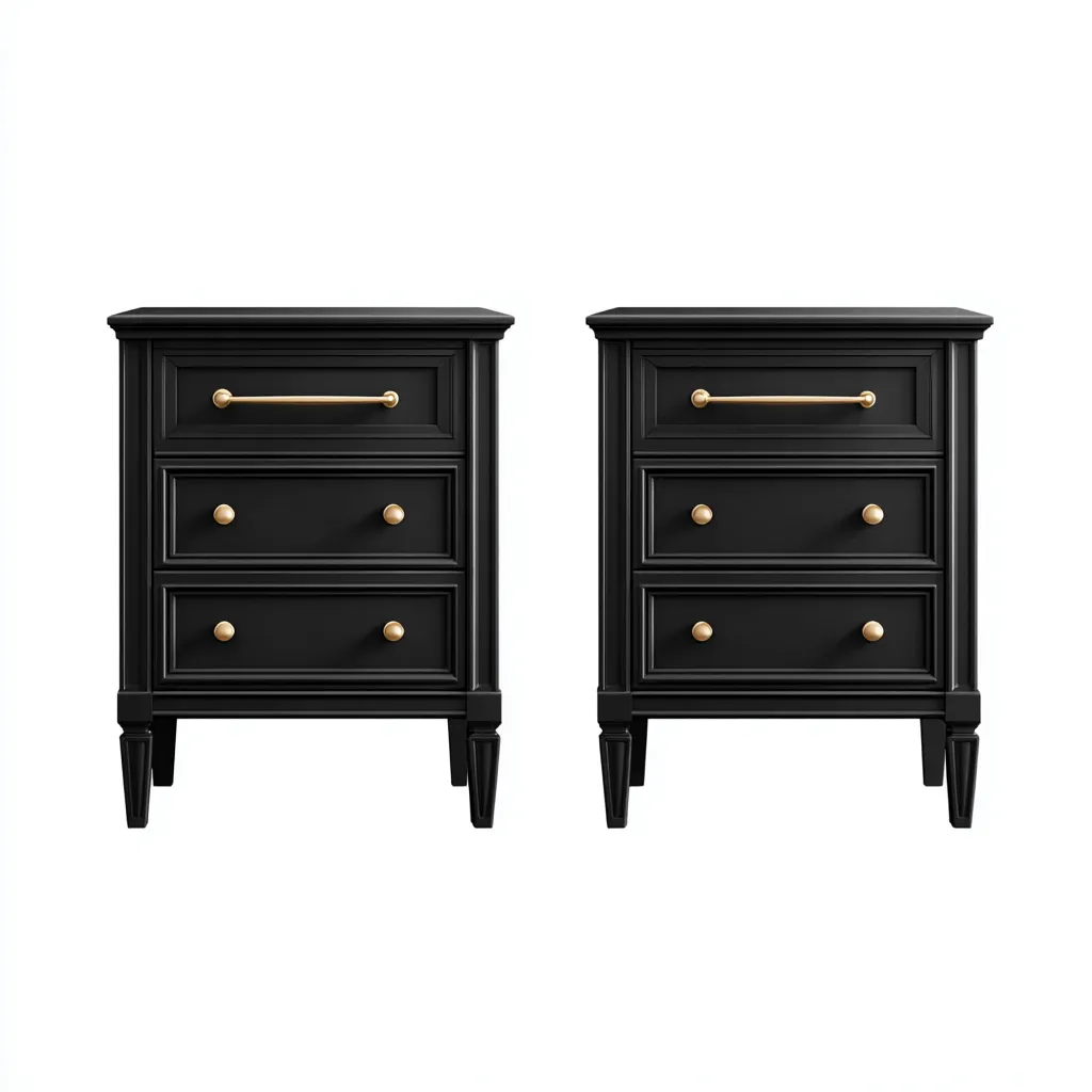 Table de chevet lot de 2 en bois 50x40x60 cm - noir - style classique pour chambre-Abodearo