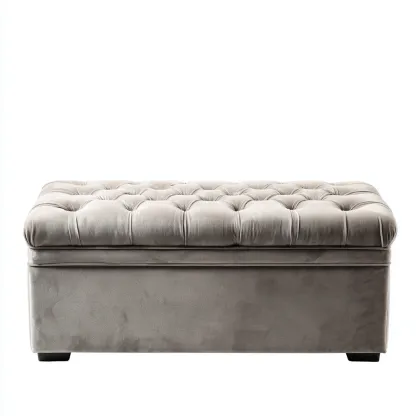 Banc de lit velours capitonné 100x45x45 cm - gris - style élégant-Abodearo