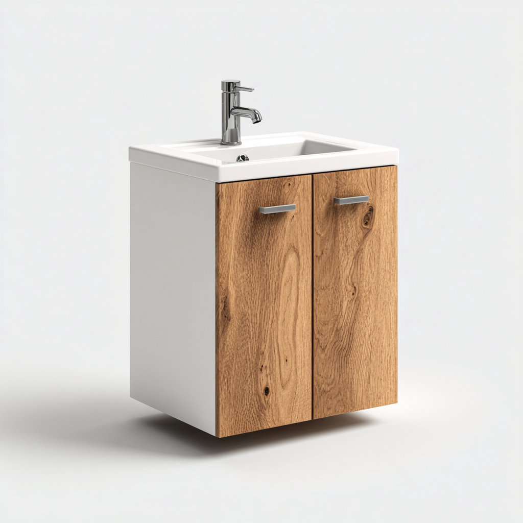 Meuble vasque Bois-Composite 55x40x60 cm - Blanc-Bois - Design moderne-Abodearo