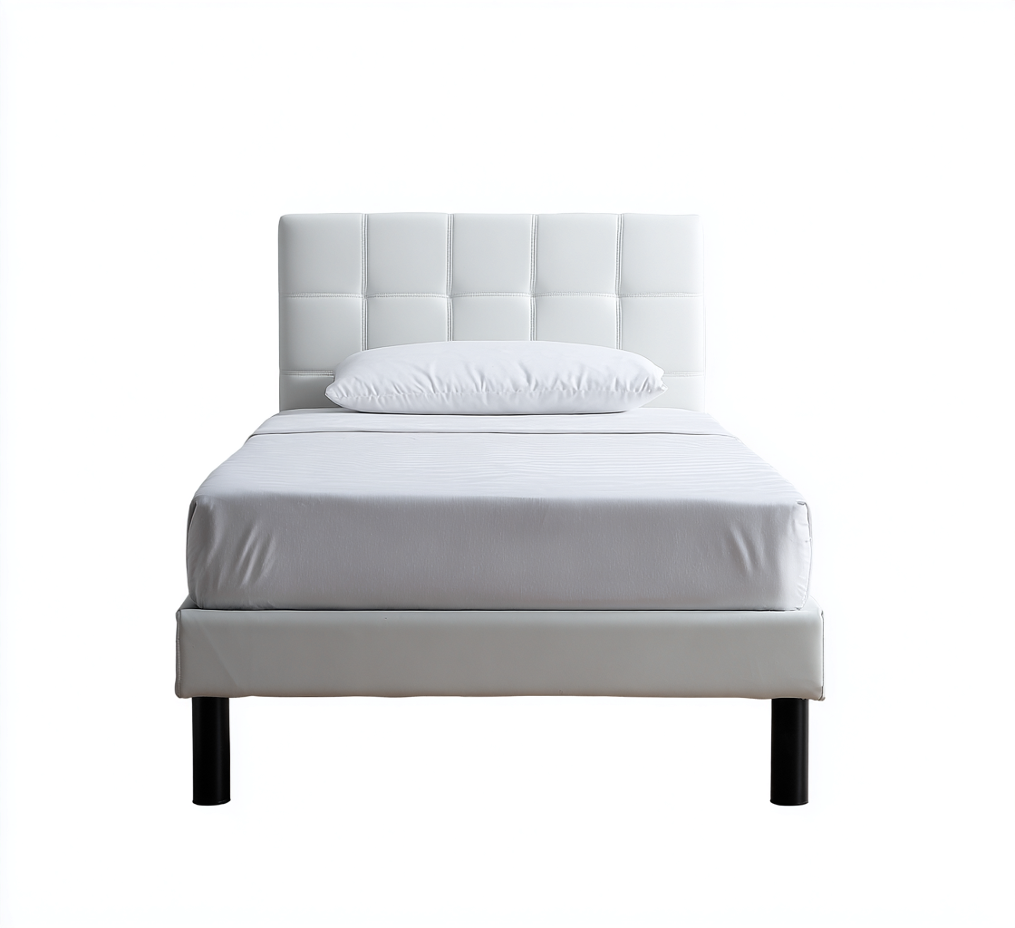 Lit simple revêtement simili cuir 200x100x105 cm - blanc - design moderne pour chambre-Abodearo