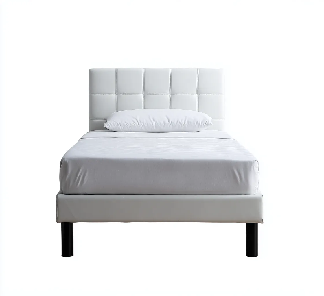 Lit simple revêtement simili cuir 200x100x105 cm - blanc - design moderne pour chambre-Abodearo