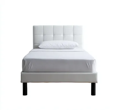 Lit simple revêtement simili cuir 200x100x105 cm - blanc - design moderne pour chambre-Abodearo