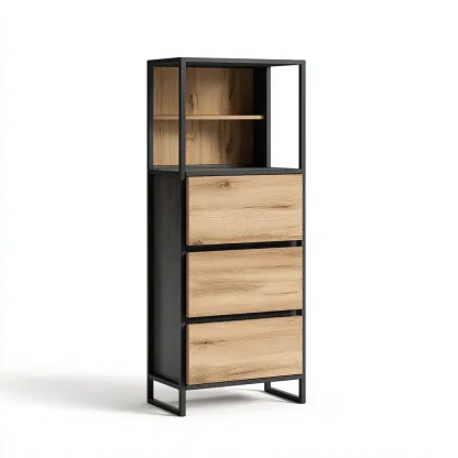 Meuble de rangement de cuisine métal et bois 60x35x150 cm - noir-bois - design moderne-Abodearo