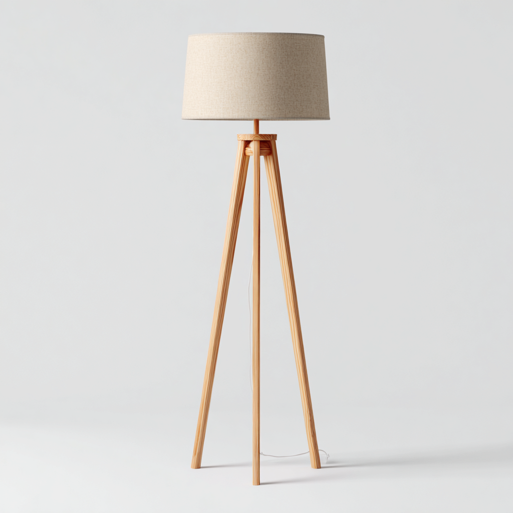 Lampadaire Bois-Tissu 155x45 cm - Beige-Bois clair - Design minimaliste-Abodearo