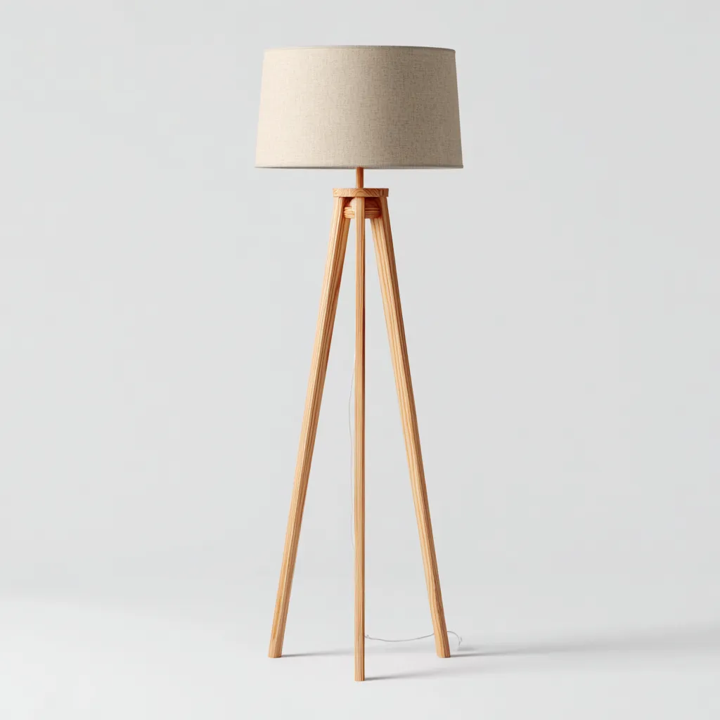 Lampadaire Bois-Tissu 155x45 cm - Beige-Bois clair - Design minimaliste-Abodearo