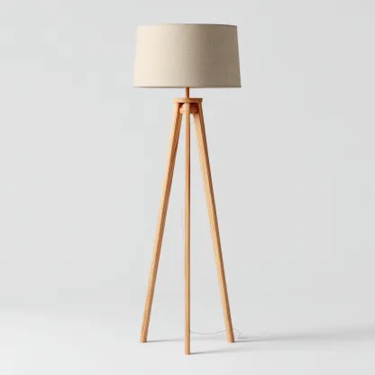 Lampadaire Bois-Tissu 155x45 cm - Beige-Bois clair - Design minimaliste-Abodearo