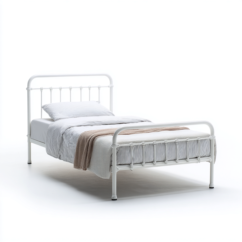 Lit simple structure en métal 197x95x90 cm - blanc - design épuré pour chambre-Abodearo