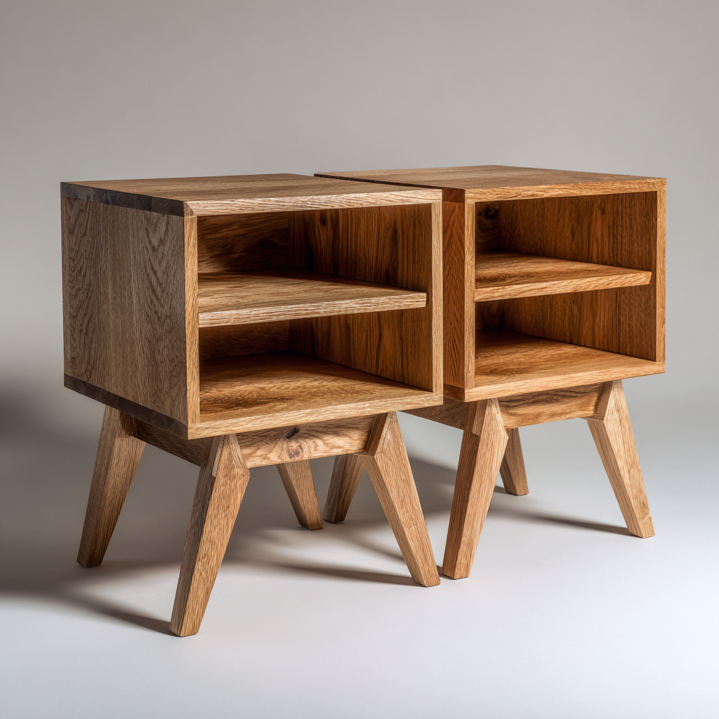 Table de chevet bois massif 45x35x60 cm - chêne naturel - style scandinave-Abodearo