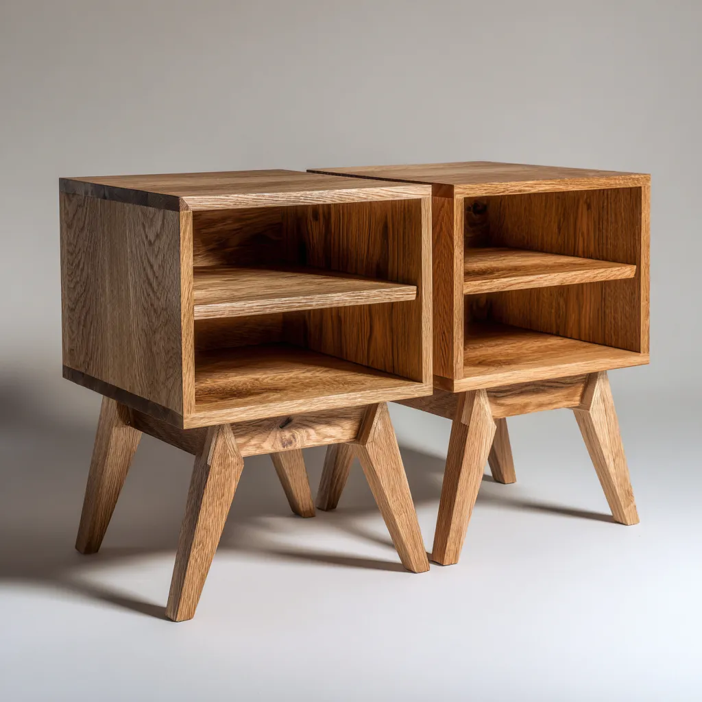 Table de chevet bois massif 45x35x60 cm - chêne naturel - style scandinave-Abodearo