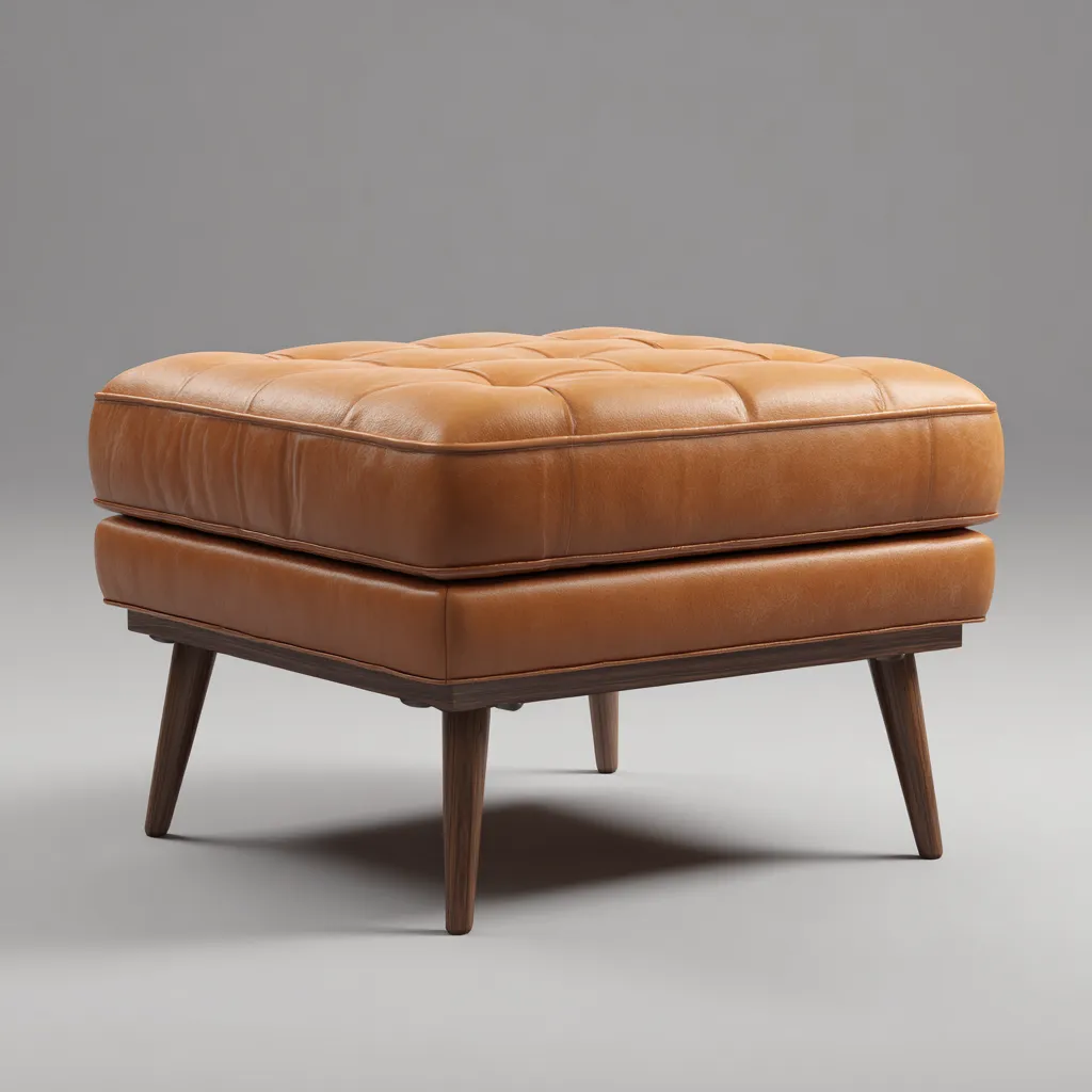 Pouf cuir capitonné 68x68x45 cm - marron - style vintage-Abodearo