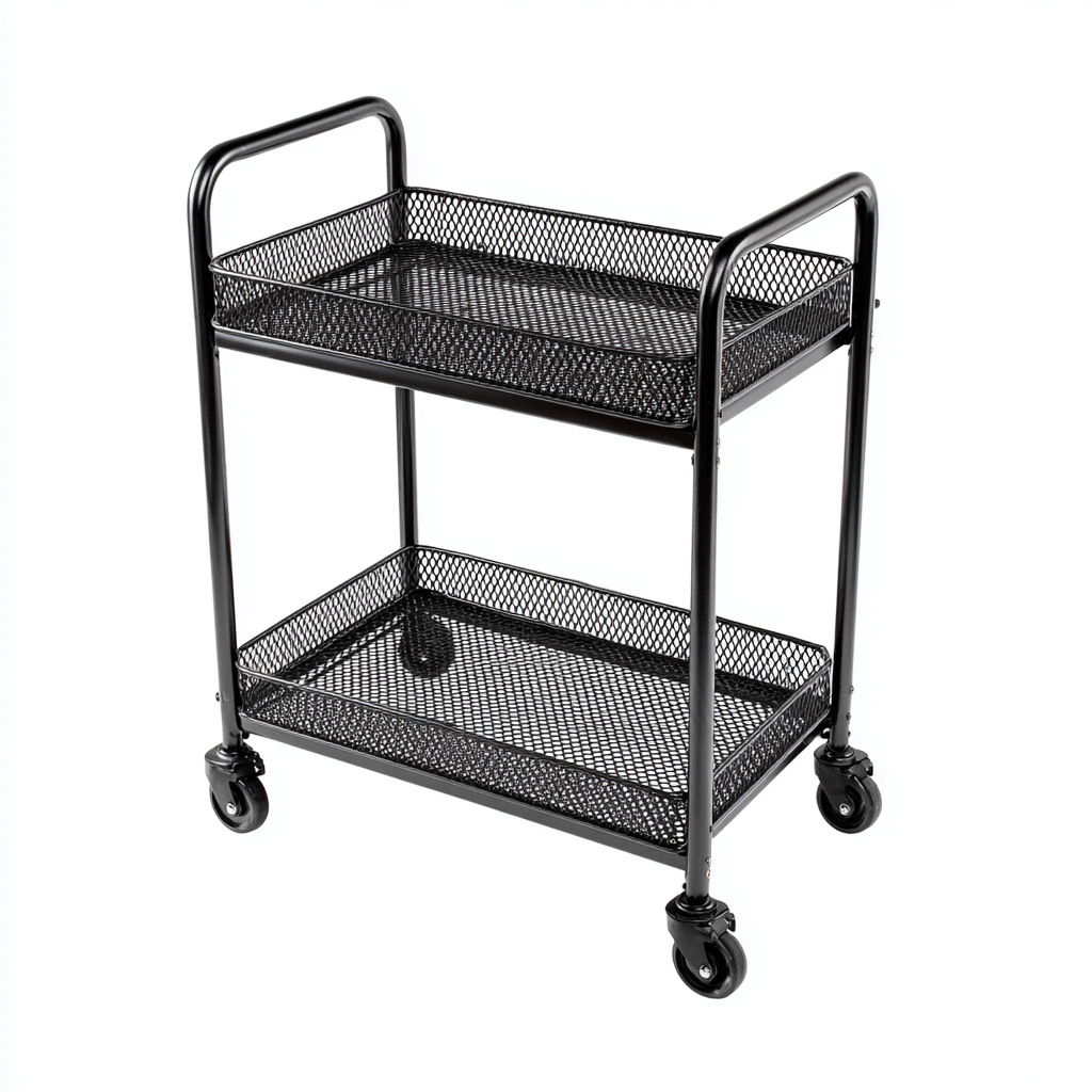 Desserte métal 70x40x85 cm - noir - chariot de rangement à roulettes avec plateaux grillagés-Abodearo