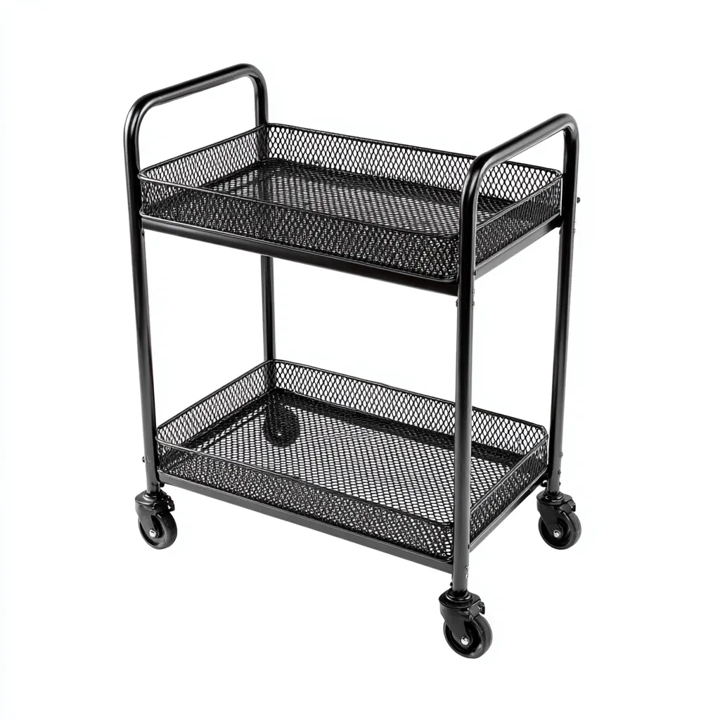 Desserte métal 70x40x85 cm - noir - chariot de rangement à roulettes avec plateaux grillagés-Abodearo