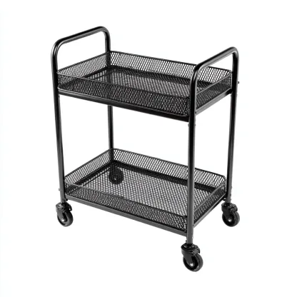 Desserte métal 70x40x85 cm - noir - chariot de rangement à roulettes avec plateaux grillagés-Abodearo