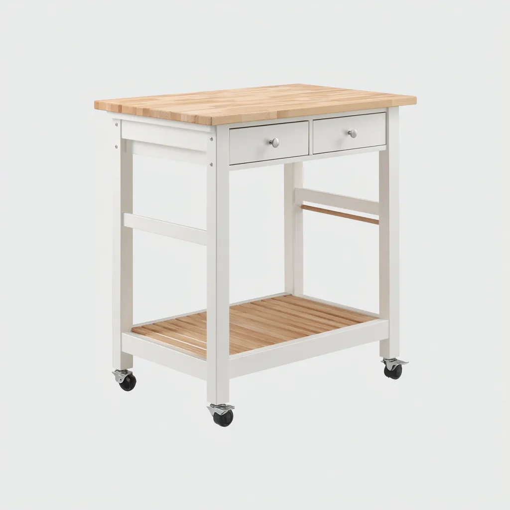 Îlot de cuisine Bois-Métal 90x55x90 cm - Blanc-Bois - Style moderne-Abodearo