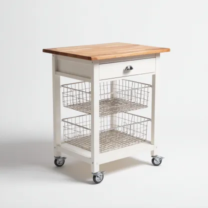 Îlot de cuisine Bois-Métal 75x45x85 cm - Blanc-Bois - Style moderne-Abodearo