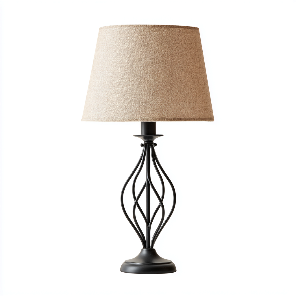 Lampe de table Métal-Tissu 30x18 cm - Noir-Beige - Style classique-Abodearo