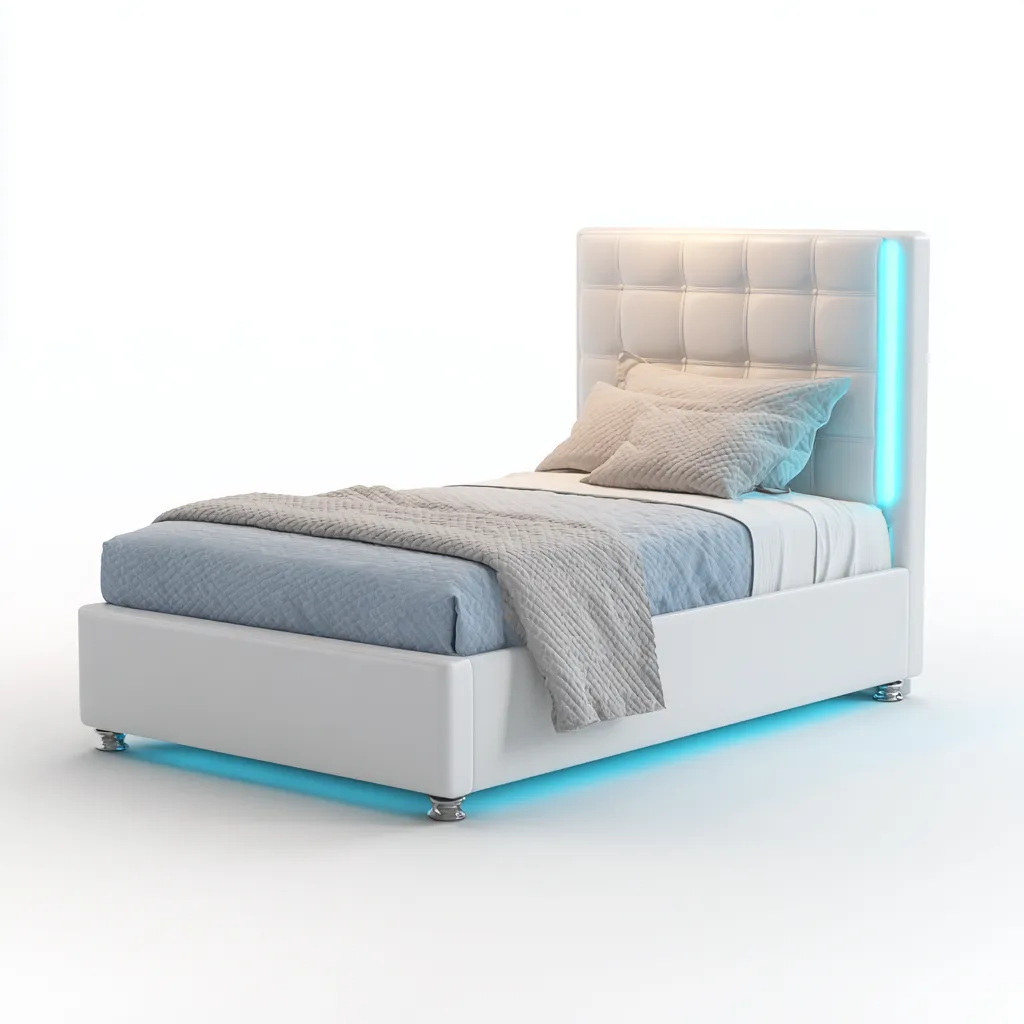 Lit simple simili cuir avec éclairage LED 200x100x110 cm - blanc - design moderne pour chambre-Abodearo
