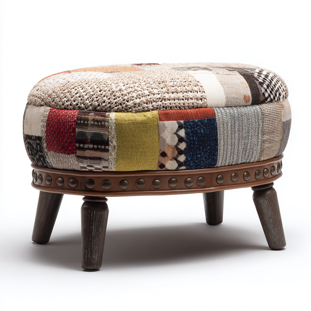 Pouf patchwork tissu rembourré 48x38x42 cm - multicolore - style bohème-Abodearo