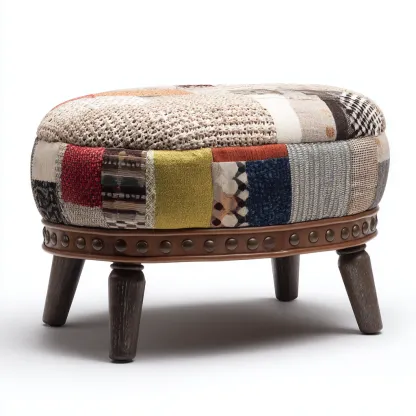 Pouf patchwork tissu rembourré 48x38x42 cm - multicolore - style bohème-Abodearo