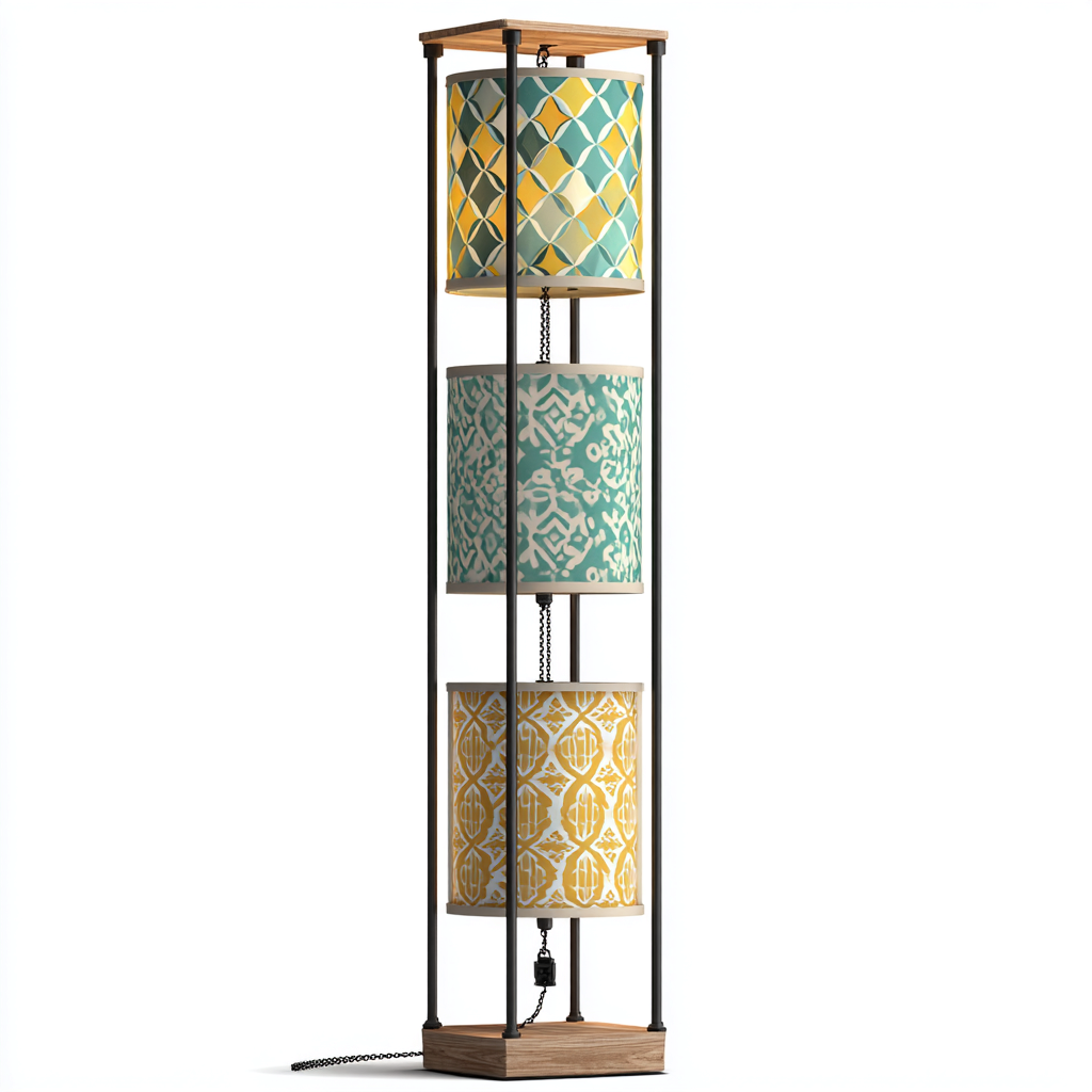 Lampadaire Métal-Bois 150x25 cm - Multicolore - Style décoratif-Abodearo