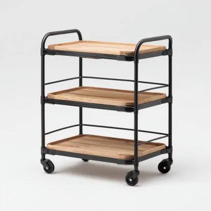 Desserte 3 niveaux métal et bois 60x35x90 cm - noir-bois clair - chariot de rangement moderne-Abodearo