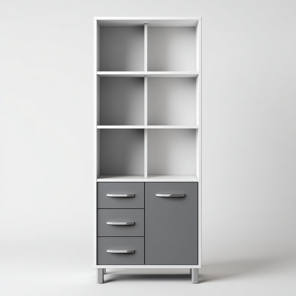 Meuble de rangement de cuisine en panneaux stratifiés 80x40x180 cm - blanc-gris - design fonctionnel-Abodearo