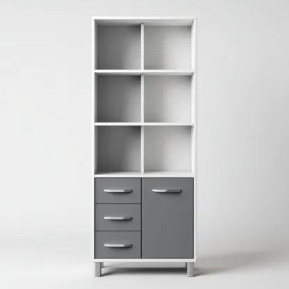 Meuble de rangement de cuisine en panneaux stratifiés 80x40x180 cm - blanc-gris - design fonctionnel-Abodearo