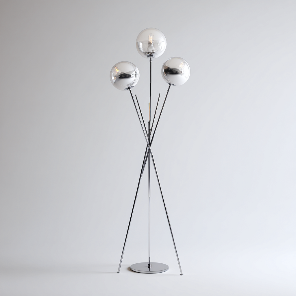 Lampadaire Métal-Verre 165x45 cm - Noir-Argenté - Design moderne-Abodearo