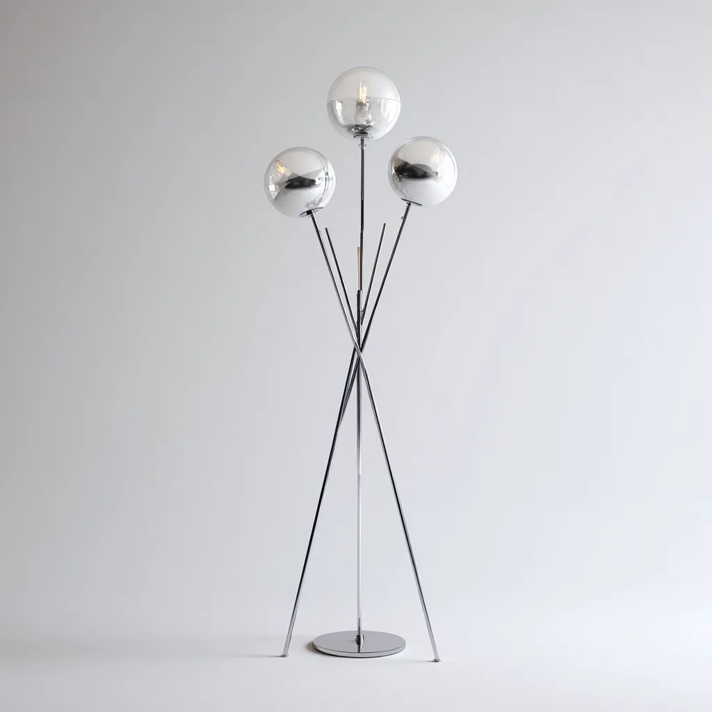 Lampadaire Métal-Verre 165x45 cm - Noir-Argenté - Design moderne-Abodearo