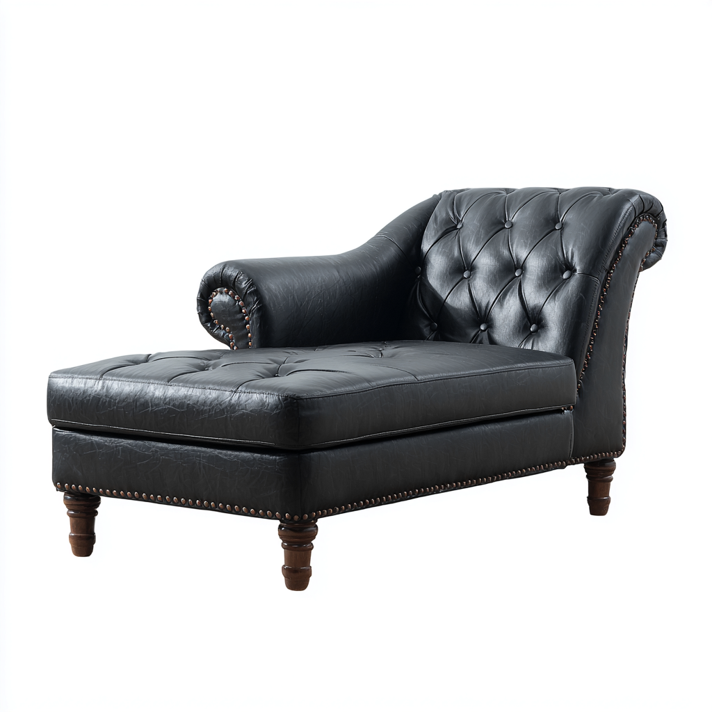 Chaise longue Similicuir 170x75x90 cm - Noir - Style classique capitonné-Abodearo