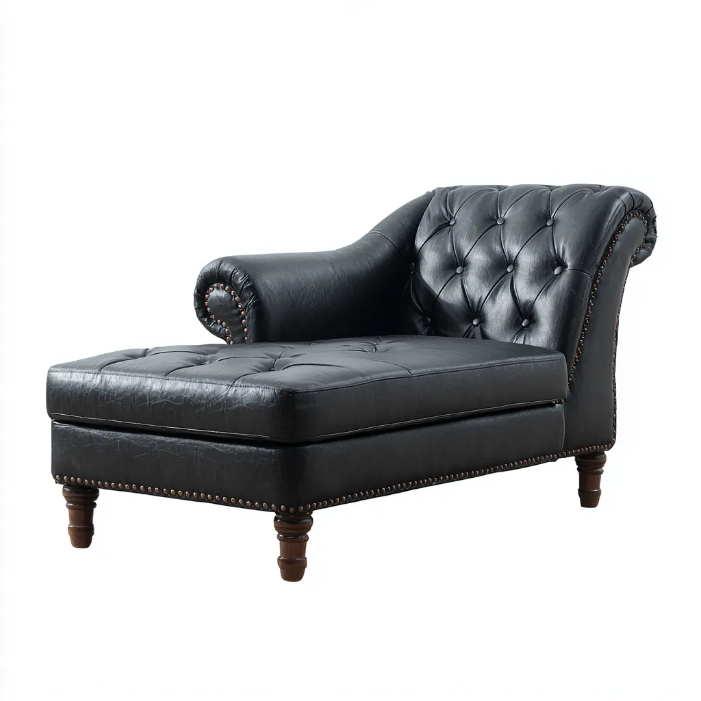 Chaise longue Similicuir 170x75x90 cm - Noir - Style classique capitonné-Abodearo