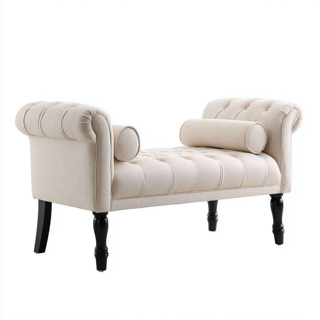 Banc de lit en tissu capitonné 118x42x63 cm - beige - style classique pour chambre-Abodearo