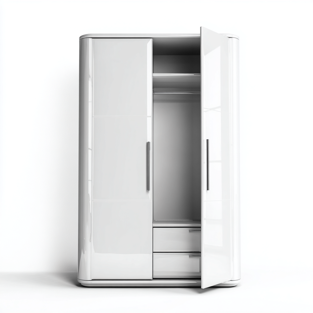 Armoire bois laqué 120x60x200 cm - blanc - portes battantes avec rangements intégrés-Abodearo