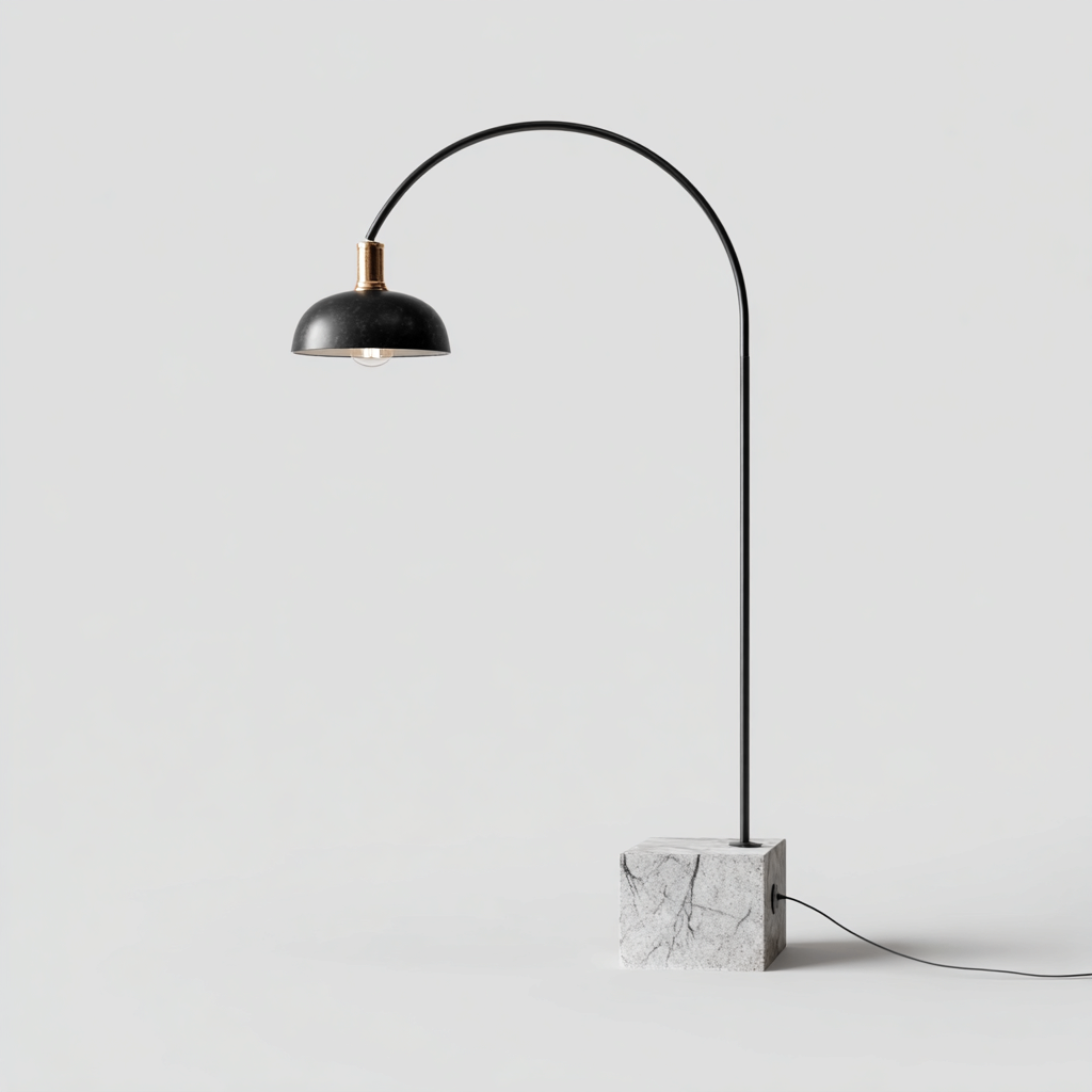 Lampadaire Métal-Marbre 160x30 cm - Noir-Blanc - Style contemporain-Abodearo