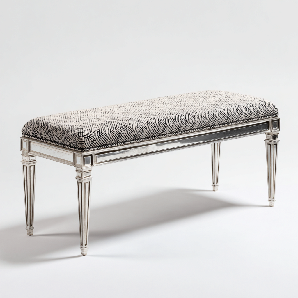 Banc de lit en tissu 120x40x48 cm - noir-blanc - style classique pour chambre-Abodearo