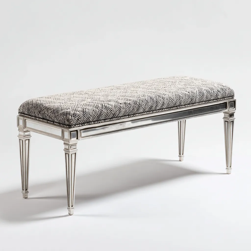 Banc de lit en tissu 120x40x48 cm - noir-blanc - style classique pour chambre-Abodearo