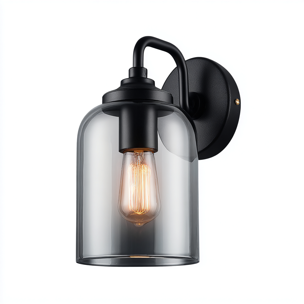 Applique murale Métal-Verre 26x14 cm - Noir-Transparent - Style moderne-Abodearo